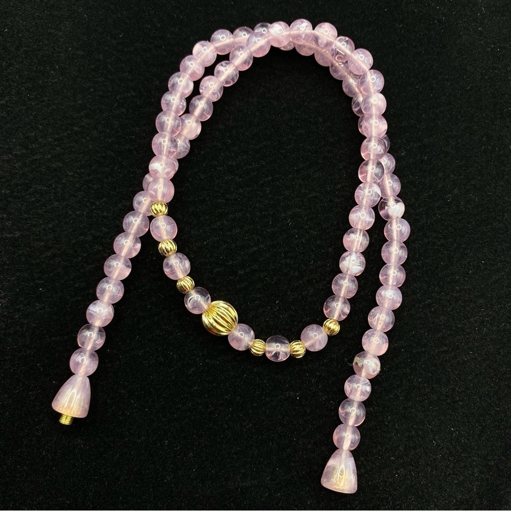 Vintage Lavender & Gold Lucite Beads With Covered Screw Clasp Necklace
